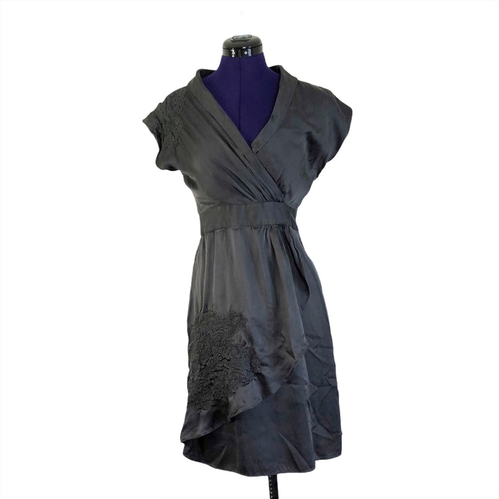 Gray Satin Embroidered Short Sleeve Dress